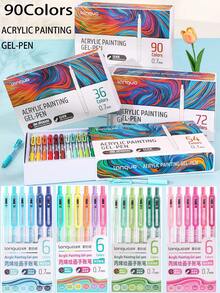 Bộ 6 bút vẽ màu acrylic 36/54/72/90 màu, 15 màu, tổng cộng 90 màu, đầu bút lò xo 0.7-0.6mm, thiết kế tay cầm mềm mại, dễ pha trộn, thích hợp cho vẽ tranh, DIY, viết nhật ký, dụng cụ nghệ thuật thiết thực cho họa sĩ. - Bộ - Xem 2
