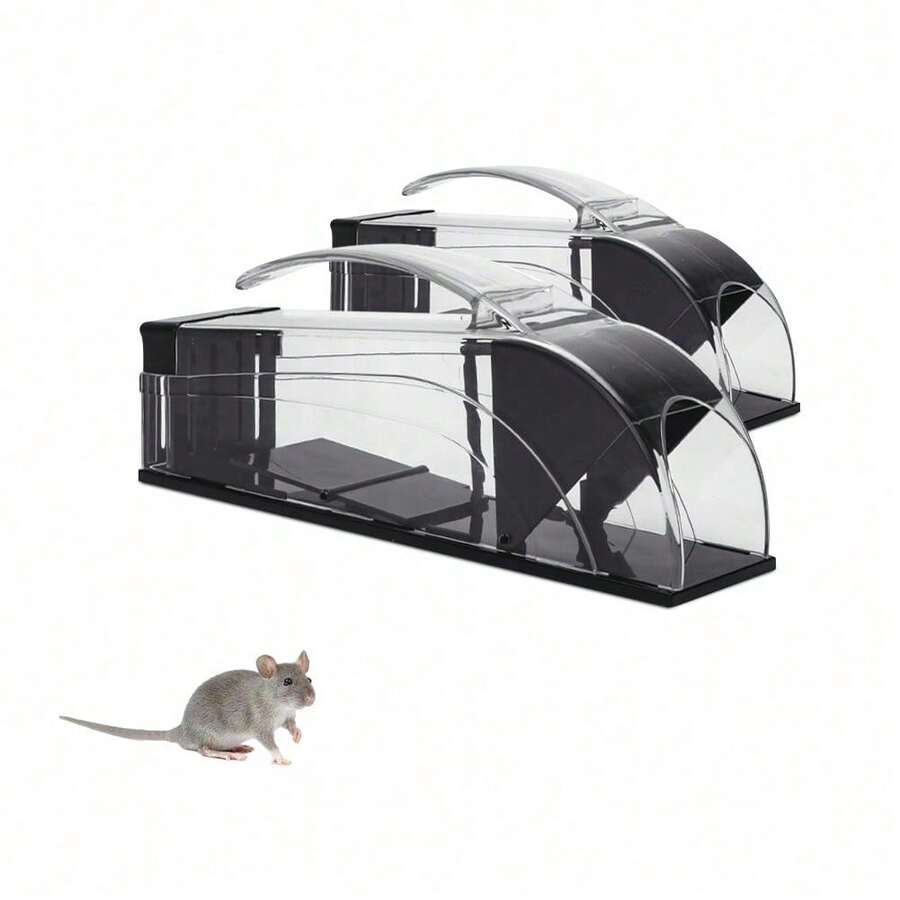 Luminpool Mouse Traps, 2 Pack Enlarged Humane Mouse Traps For Indoors And Outdoors, No Kill Mice Trap, Improved Highly Sensitive, Effective Quick Reusable Rodent Catcher - Black - View 1