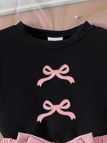 2件套幼儿女童可爱休闲短袖T恤+裙子套装，轻薄夏季校园风 - 黑色 - 查看 4