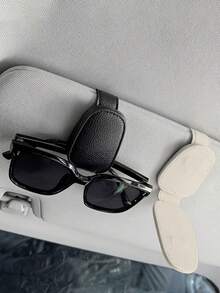 Leather Car Sunglasses Holder, 2-In-1 Visor Clip For Glasses & Cards, Universal Auto Interior Accessory/Car Sunglasses Holder – Magnetic Car Visor Glasses Clip, Eyeglasses Hanger Clip, Car Interior Visor Accessory / Car Interior Accessory & Eyewear Storage Organizer - 米色 - 查看 6