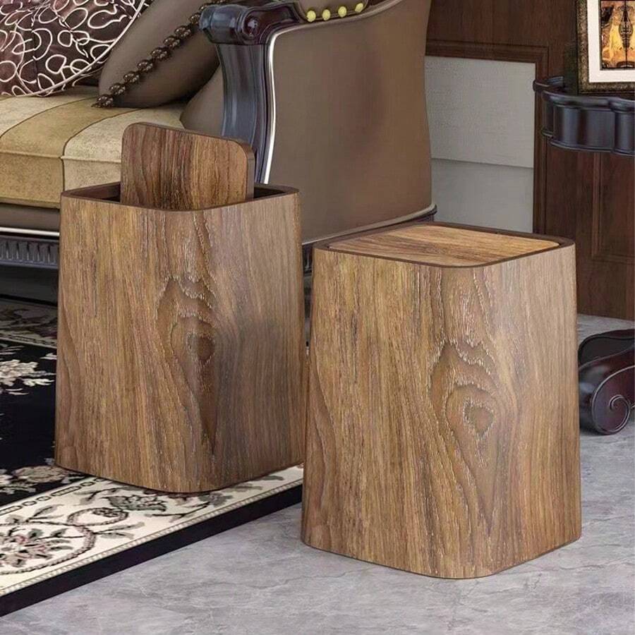 2pcs/1pc Extra Large Vintage Wood Grain Trash Can - Odor-Proof, Square Plastic Garbage Bin Suitable For Living Room, Kitchen, Bathroom And Hotel - Multicolor - View 1