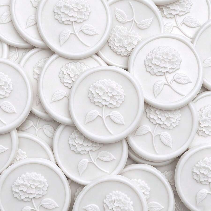 25张3D绣球花婚礼邀请函信封封口贴纸，自粘贴纸，适用于邀请函、圣诞节、礼品包装 - 白色