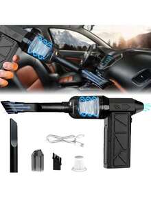 140000RPM Multi-Functional Handheld Turbo Jet Blower, 2-In-1 Blowing & Suction Electric Air Duster With 52m/S Hurricane Wind Force, 150km/H Wind Speed, 200W High Power & 380G Wind Pressure, Violent Hair Dryer With Stepless Speed Regulation, Overheat Protection, Intelligent Chip, Noise Reduction & Long Endurance, Comes With Multiple Replaceable Nozzle Attachments, Perfect For Car Snow Removal, Car Interior Deep Cleaning, Home Keyboard Dusting, Pet Drying, Yard Leaf Blowing, Camping Fire Aid, Inflatable Cushion Inflation, Workshop Tool Bench Cleaning, Factory Equipment Dust Blowing, Camera Lens Blowing & Sofa Dust Removal - Black - View 12