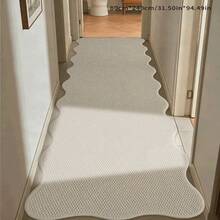 1pc White Faux Jute Material Wavy Edge Hallway Runner Rug, Pet-Friendly, Scratch-Resistant, Classic & Fashionable, Suitable For Living Room, Entryway, Laundry Room, Hallway, Bedroom, Kitchen, Dining Room, Indoor All-Season Stylish Home Decor Mat, Washable & Non-Slip, Suitable For Home Use As Hallway Rug, Bedroom Rug, Kitchen Rug, Bedside Rug, Home Decor, Kitchen Decor. - White - View 6
