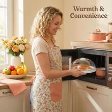 10inch  Microwave Splatter Cover  With Tray For Food Cookware & Bakeware Serving Dish Plate Mess Guard Lid With Easy Grip Handle - 無色 - 查看 2