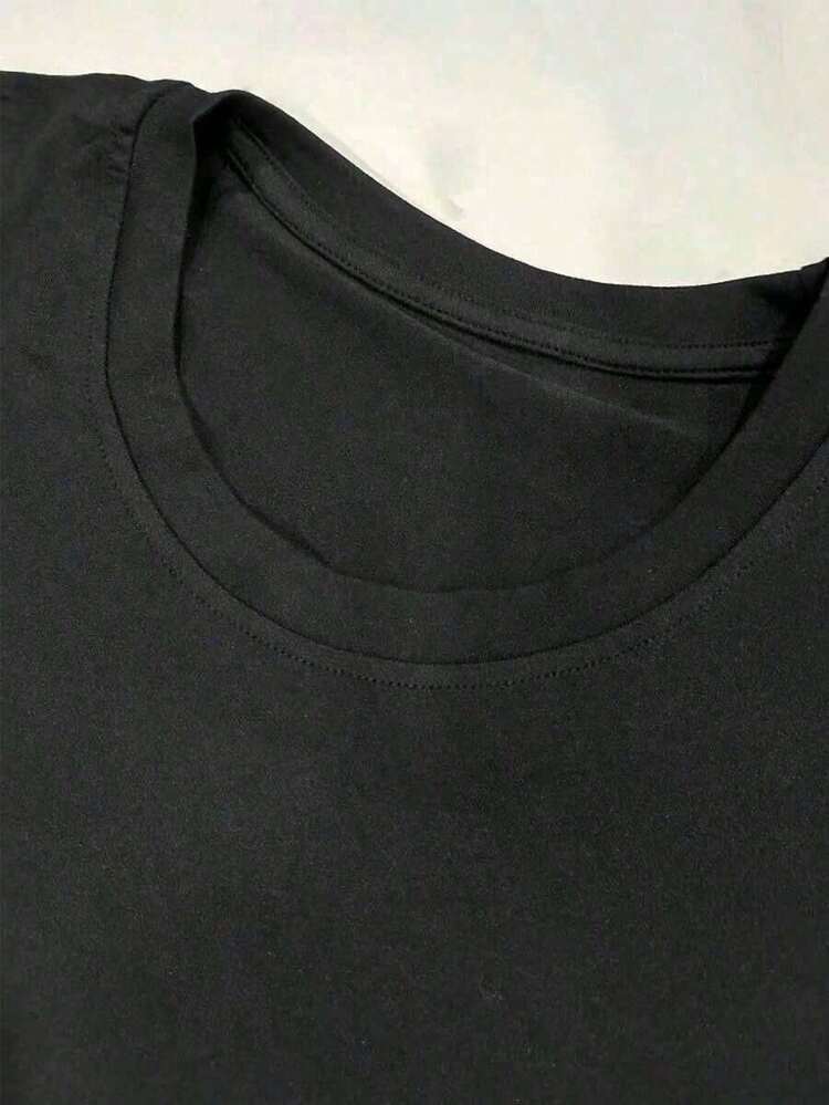 Camiseta redonda de manga corta casual minimalista de hombre, talla estándar, con estampado de "California" en color caqui, apta para el verano (tela) - Negro - Añade 3