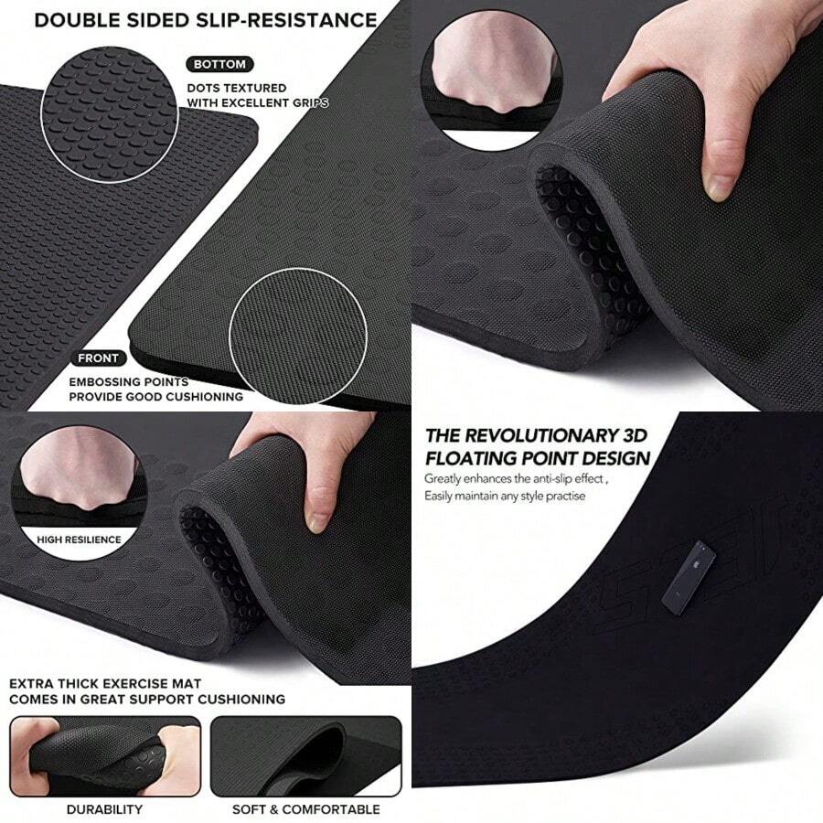 JELS - Tapete de yoga extra grueso 2/5 pulgadas diseño ergonómico 3D antideslizante material TPE certificado SGS tapete de yoga para hombres y mujeres con correa de transporte tapete de - 15MMnegro - Ver 1