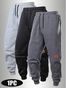 1pc Men's Casual Sports Drawstring Pants With Adjustable Waist, Side Pockets And Logo Patch, Suitable For Fitness, Running, Training And Daily Casual Wear - Dark Grey - View 2