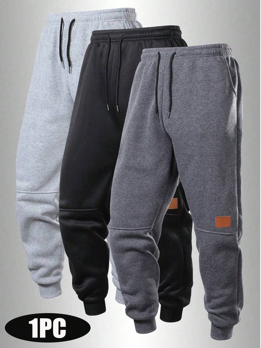 1pc Men's Casual Sports Drawstring Pants With Adjustable Waist, Side Pockets And Logo Patch, Suitable For Fitness, Running, Training And Daily Casual Wear