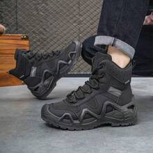 Men's Tactical Hiking Boots, Solid Color Thick Anti Slip Sole Durable Traction Shoes For Mountain Climbing & Daily Outdoor Use - Black - View 6