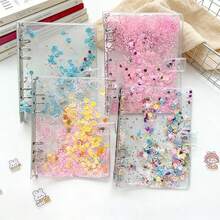 Cahier à anneaux A5 style coréen et japonais avec licorne, décorations de paillettes, de sequins et de coquillages. Couverture transparente, pages amovibles, imperméable et durable. Collection d'autocollants, album photo, journal scrapbooking - A - Voir 3