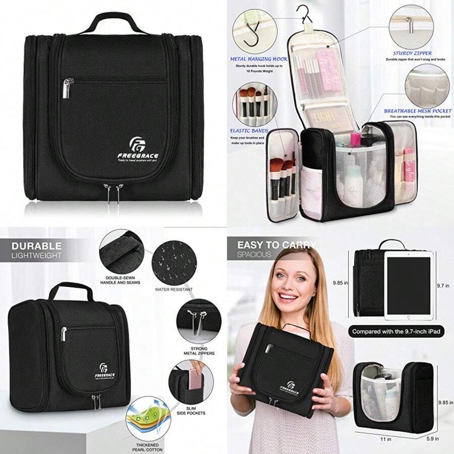 Bolsa de aseo colgante de gran capacidad bolsa organizadora de viaje de alta calidad para hombres y mujeres Duradera impermeable de nailon para baño ducha bolsa de maquillaje para artículos de tocador cosméticos brochas negro Snow Black - Nieve negra - Ver 1