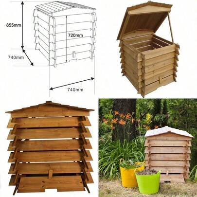 Wooden Beehive-Style Garden Composter 328L Outdoor Compost Bin With Hinged Lid And Removable Base -Friendly Design