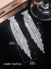 1 đôi bông tai dài kiểu Âu Mỹ đính đá nửa tròn màu xanh dương, kiểu dáng thanh lịch, đính đá hình chữ thập. - Bạc - Xem 5
