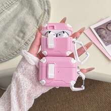 耳机收纳盒锁扣防摔设计耳机保护套，兼容苹果4，蓝牙耳机保护套，防震，可爱设计 - 粉色 - 查看 8