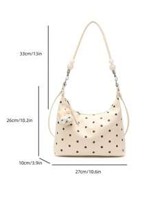 2026 New Summer Polka Dot Fashion Shoulder Bag, Soft Large Capacity Commute/School Tote Bag For Women - White - View 3