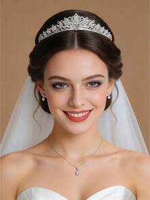 1 pieza Corona de aleación decorada con cristales de Rhinestone brillantes, accesorio de pelo elegante adecuado para novia, boda, fotografía diaria, fiesta, cumpleaños y otras ocasiones, verano, playa - Plateado - Ver 1