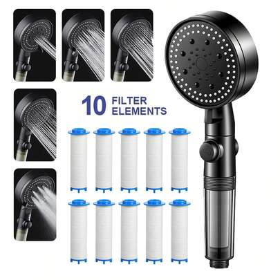 Tatukiko [ Đầu vòi sen + 10 bộ lọc đầu vòi sen] Đầu vòi sen cầm tay có thể điều chỉnh 5 cấp độ, thích hợp để gội đầu, tắm bồn và sử dụng với bộ chuyển đổi vòi sen, tắm cho thú cưng, vệ sinh cho thú cưng và du lịch bằng xe RV.