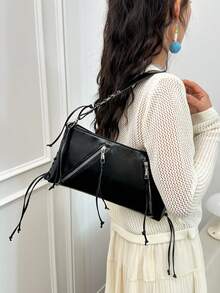 2026 Spring New Women's Large Capacity Metal Buckle Woven Handbag, Ladies Casual Shoulder Bag, Travel Bag - Black - View 4