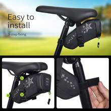 26 Styles Bicycle Saddle Bag, 1.5L Reflective Bicycle Saddle Bag Seat Bag, Tie-Down Bicycle Wedge Bike Seat Pack Bag, Black - Black - View 4