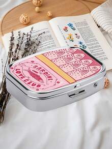 Vintage Sardine Pattern Square Pill Box - Compact Dual Compartment Pill Storage Box, Suitable For Home And Travel - Unique Gift For Pocket And Handbag / Mini Metal Round Pill Box / Divided Jewelry Storage Box / Mother's Day Gift, Gift For Family - Multicolor - View 5