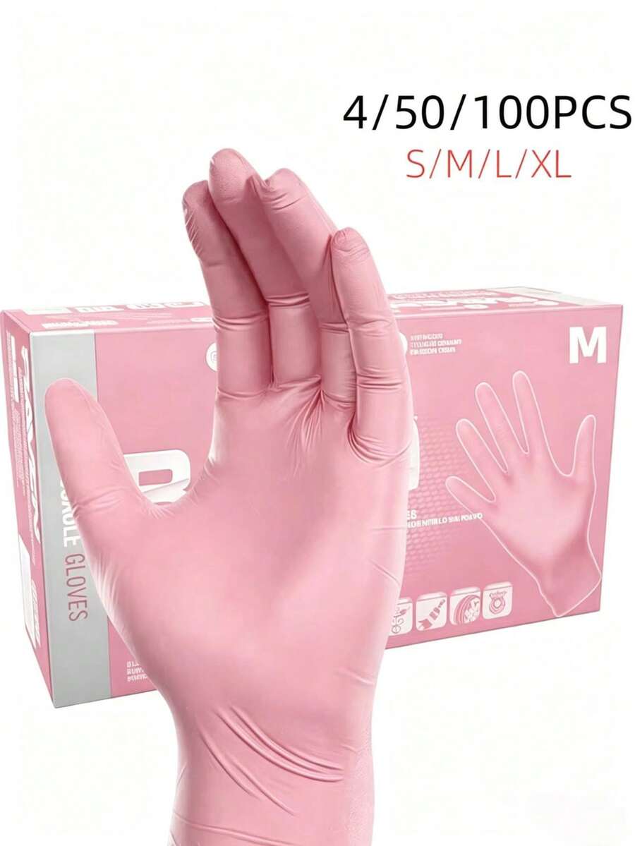 50 chiếc găng tay nitrile dùng một lần màu hồng chất lượng cao, bền chắc, chống thấm nước, thích hợp cho việc rửa chén bát, lau dọn, xăm hình, làm đẹp, nhuộm tóc, khách sạn, chăm sóc thú cưng, dọn dẹp nhà cửa và các công việc thiết yếu khác. - hồng - Xem 1
