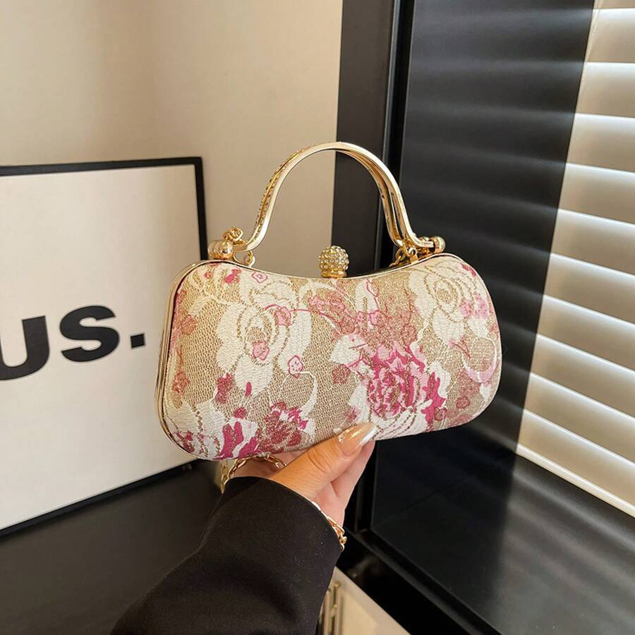 Vintage Retro Handbag For Women, New Chinese Style Floral Lock Closure Evening Bag, Elegant Shoulder And Crossbody Box Bag With Chain Strap, Stylish And Unique Design For Formal Events, Banquets, Weddings, And Parties, Features Delicate Floral Pattern With High-Quality Lock Closure, Versatile For Evening Outings And Special Occasions, Ideal For Carrying Cosmetics, Phone, And Essentials, Perfect Gift For Fashion Lovers, Available In Elegant And Timeless Designs - 黑色 - 查看 1