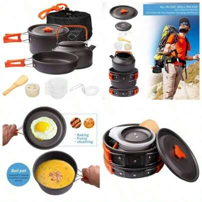 Camping Cookware Set Camping Cooking Set Non Stick Family Backpacking Cooking Set Lightweight Stackable Pot Pan Bowls With Storage Bag Outdoor Hiking