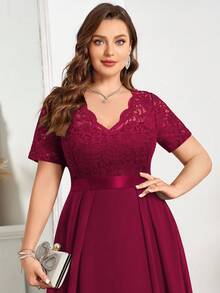 V-Neck Ruffle Lace Printed Chiffon A-Line Swing Dress, Summer Dress Suitable For Birthday, Graduation, Back To School And Other Occasions Red - Red - View 11
