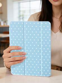 1件全透明壓克力殼三折平板保護殼 藍色波點彩繪設計 相容 iPad 10th/11th/10.2/10.5/Air4/Air5/10.9/Pro11/Air 11-In.(M2)-2024/Pro 11-In.(M4)-2024/Air 11-Inch (M3) 2025/(A16) 11 Inch 11th Generation 2025 Mini6/Mini7/Air1/Air2/9.7/Air 8(M4)2026(11-Inch) 機型 - 彩色 - 查看 3