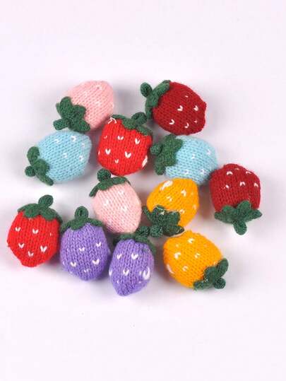6pcs 29x40mm Mixed Color Strawberry Knitted Patches, For DIY Headband/Shoes/Bag Decoration, Personalized 3D Strawberry Clothing Decor