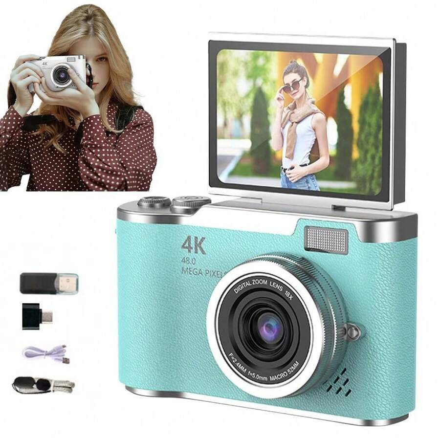 18倍光学变焦数码相机，2.4英寸高清旋转屏，创意视频便携数码相机，学生适用，CCD相机，赠送DIY水晶贴纸
