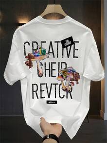 Camiseta de manga corta estampada de marca de moda para hombre, de algodón puro de alta calidad, estilo coreano y japonés, versátil para el verano. - Blanco - Ver 11