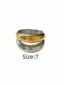 1 chiếc nhẫn nữ thời trang tối giản rỗng hai vòng, cá tính, chất liệu thép không gỉ 316, phù hợp đeo hàng ngày - Nhẫn nữ chạm khắc hai rãnh - Xem 12