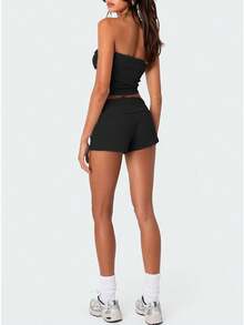 Womens Studded Fold Over Waist Shorts Y2k Low Waist Rivet Micro Shorts Slim Fit Boyshorts Goth Rave Costumes Mini Bottoms Casual Stylish Rivet Design Hot Pants Streetwear Party Clubwear - J12467-黑色 - 查看 6