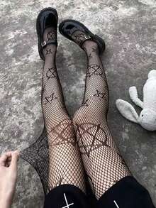 1 đôi tất lưới họa tiết chữ thập cá nhân hóa dành cho nữ, tất jacquard gợi cảm, tất ôm dáng tạo cảm giác ngọt ngào và mát mẻ, phù hợp để mặc hàng ngày. - màu đen - Xem 7