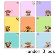 1/3/9/18 Sticky Note Set Highland Cow Pattern Sticky Notes - Cute Self-Stick Notes, Floral Cow Design, Super Sticky, For Office, Classroom, And Home Use, Perfect Gift For Students, Teachers, And School Supplies, Classroom Decor | Floral Pattern | Strong Adhesion - Multicolor - View 10