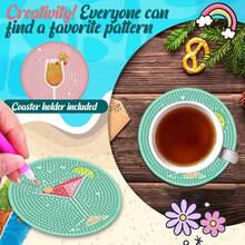 Bộ 8 đế lót ly tranh đính đá tự làm kèm giá đỡ - Chủ đề cocktail, hình tròn và hình bất đối xứng, bộ dụng cụ thủ công bằng gỗ, phù hợp cho người lớn và người mới bắt đầu. - Xem 7