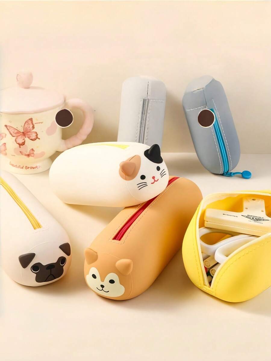 動物造型拉鍊鉛筆袋,可愛卡通動物筆袋,大容量文具收納袋,日系可愛鉛筆盒,返校文具用品 - 彩色 - 查看 1