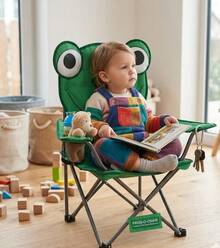 Kids Cute Animal Folding Chair With Cup Holder & Armrests, Metal Frame Portable Camping Chair With Carry Bag, Lightweight Outdoor Garden Beach Chair, 58*35*35cm, 110lbs Capacity - Brown - View 3