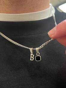 1件 时尚简约不锈钢几何字母吊坠男士项链 - 銀色 - 查看 1