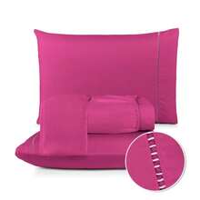 Fitted Sheet Set With Elastic + Pillowcase, 400 Thread Count Percale Flex Luxury, Peach Touch, Single, Full, Queen, King - Hot Pink - View 7