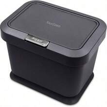 Compost Bin 5L - Kitchen Food Waste Caddy - Lid Opens With Push Button - Countertop Small Counter Trash Can - Odour Proof Container - Indoor Recycling Composter With Non Slip Base Charcoal - 木炭 - 查看 3