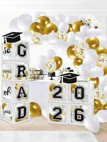 2026 Luxury Graduation Party Decorations, White Graduation Decor, Minimalist Style Graduation Ball Gift Box Set, Suitable For Middle School, High School, University And Other Grade Graduation Parties. Reusable Balloon Box For Graduation Photo Booth And Ball Party Supplies, Printed With "Class Of 2026", "2026: I'm Proud Of You", Congratulatory Graduation Party Decorations Suitable For Any Grade. - White Balloon Box - View 2