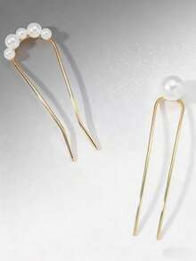 2pcs Simple Metal Hair Clips, Women Hair Accessories, Bun Extension,Festival,Party - Gold - View 8