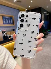 1个极简主义TPU材质黑色蝴蝶结波点图案透明奶油质感防震保护手机壳，兼容、荣耀等手机。 - 無色 - 查看 2