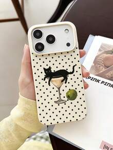 1 chiếc ốp lưng điện thoại phong cách tối giản Hàn Quốc họa tiết chấm bi ly rượu và mèo đen, màu trắng sữa, thấu kính lỗ lớn, chống sốc và chống bám vân tay, tương thích với iPhone 17/16/16Pro/16Plus/15/15ProMax/15Pro/11/12/13/14ProMax/11Pro/11ProMax/12Pro/12ProMax/13Pro/13ProMax/14Pro/14ProMax, mềm mại, thanh lịch - Nhiều màu - Xem 1