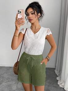 Women's Fashionable Bestselling Printed Drawstring Tassel Belt Elegant Skirt, Spring/Summer - Dark Green - View 5