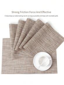 4pcs/1pc Rust Brown Placemats - Heat Resistant, Non-Slip, Washable, Durable PVC Woven Dining Table Mats - Rust Brown - View 2