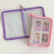 1pc A5 Star Edged Loose Leaf Binder, Shiny Loose Leaf Binder, Sticker Collection & Storage Loose Leaf Binder Set, Large Capacity PU Leather Transparent Sticker Photo Album With Zipper, Suitable For Double-Sided Storage, Diary, Scrapbook, Planner, Stamp Album - Zipper Binder - View 11